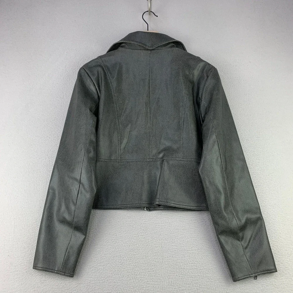 Vintage Rampage Faux Leather Moto Jacket Women Large Gray Biker Y2K Cropped - Picture 3 of 9